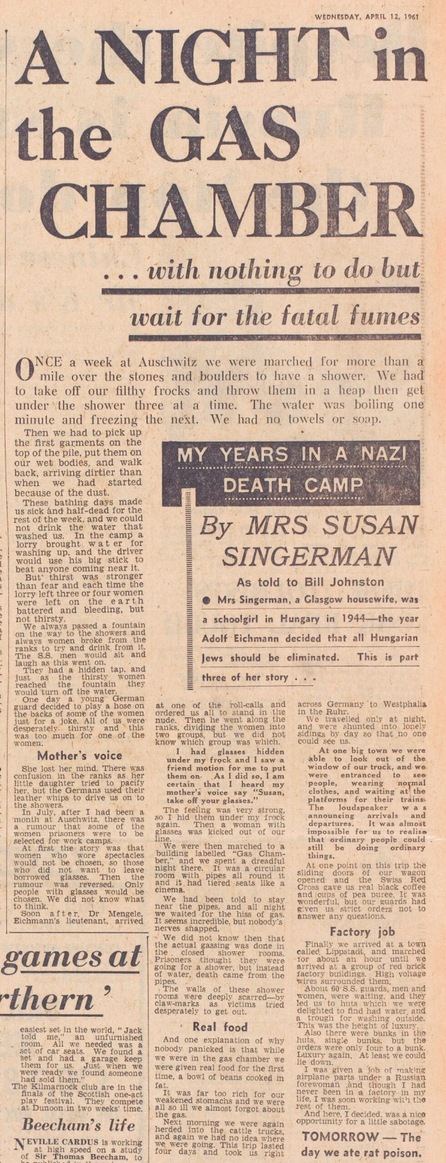 Newspaper article 12th April 1961