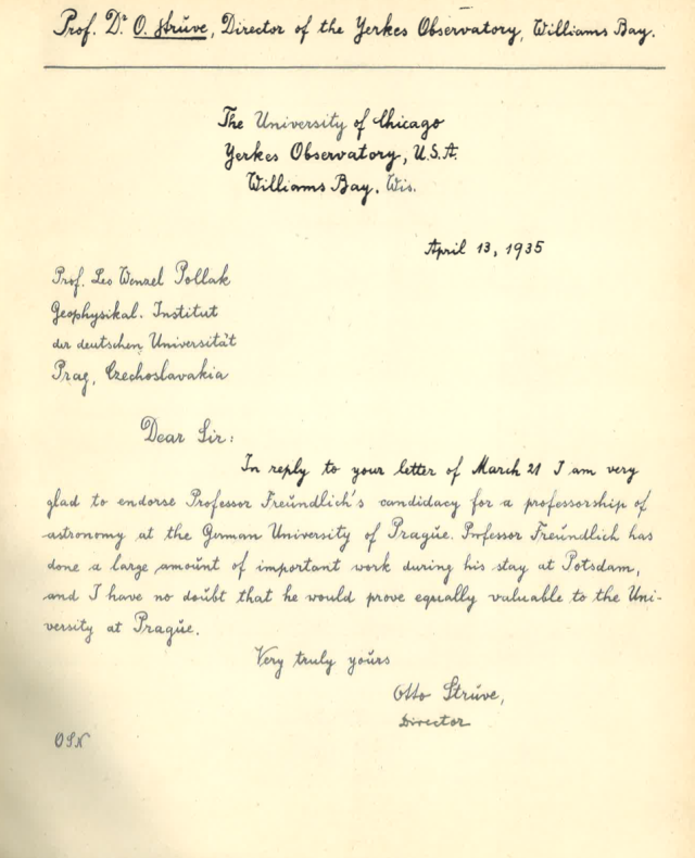 letter from Dr Otto Struve