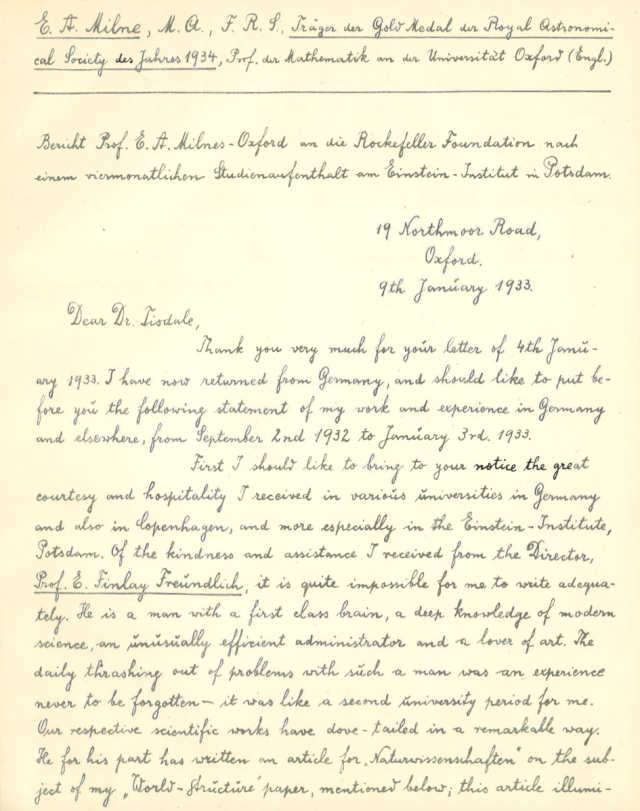 letter from Prof Milne