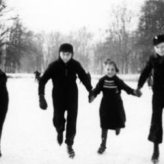 Dorrith Sim skating with two Hitler Youth