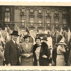 Grandparents in front of the Olympic flags in Berlin in 1936