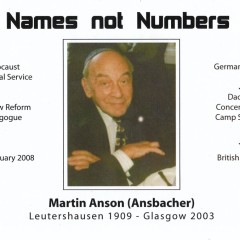 Brochure from Glasgow Reform Synagogue's 26th January 2008 Holocaust Service honouring Martin's life