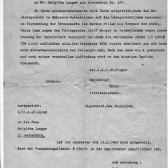 Letter concerning Brigitte ancestry documents. They were unobtainable