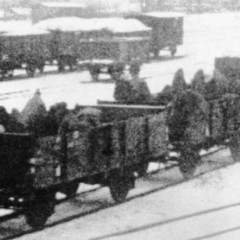 Prisoners being transported in open freight cars winter 1945